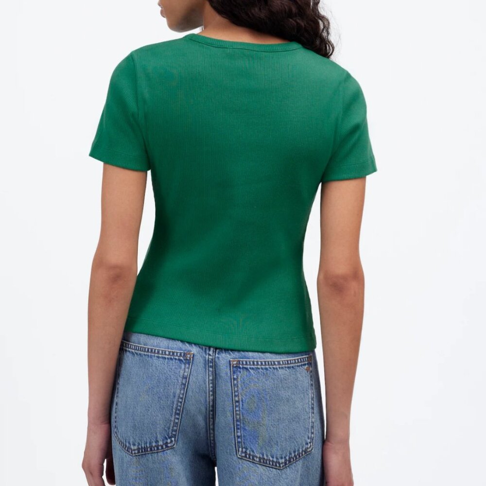 Madewell Fitted Ribbed Crewneck Tee in Verdant Green - Size XS - NWT - Picture 4 of 6